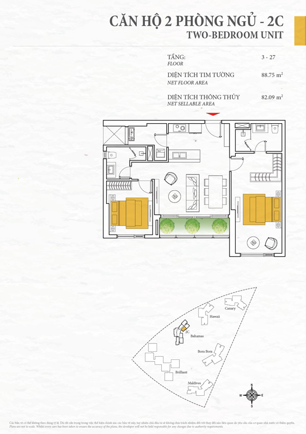 Floor plan 2PN Bahamas 2D đại diện tại Diamond Island