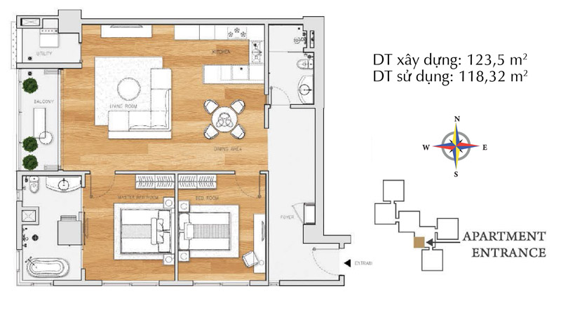 Floor plan 2PN Brilliant A3 đại diện tại Diamond Island