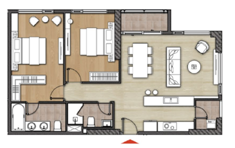 Floor plan 2PN Hawaii đại diện tại Diamond Island