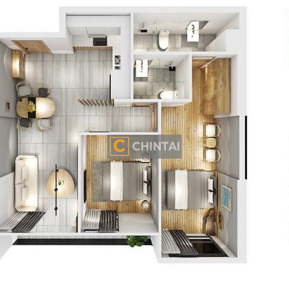 Căn hộ Lavida Plus tầng 29 thiết kế 2 phòng ngủ, không có nội thất.