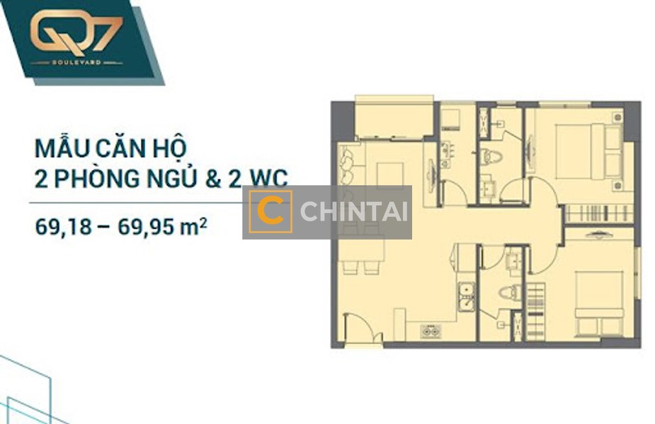 Căn hộ Q7 Boulevard tầng trung, diện tích 69m2, 2 phòng ngủ