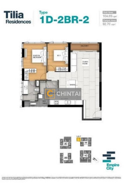 Căn hộ Empire City tầng 2 tiện di chuyển, diện tích 104.69m2 thoáng đãng.