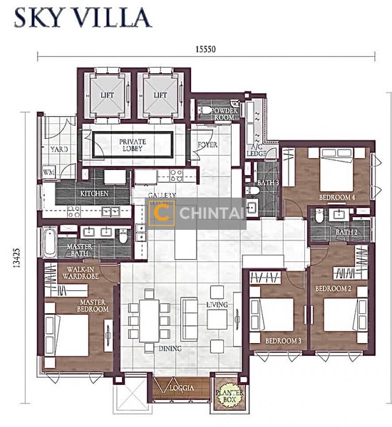 Căn hộ Feliz en Vista hướng ban công đông nam nội thất cơ bản diện tích 181.09m²