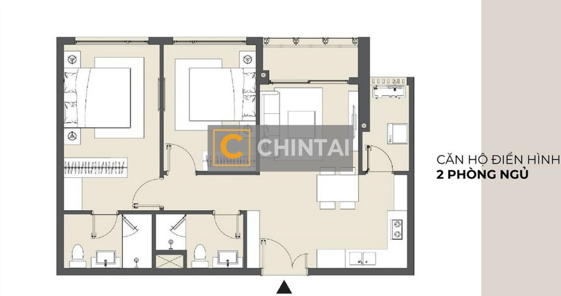 Căn hộ Masteri Lumiere Riverside thiết kế 2 phòng ngủ.