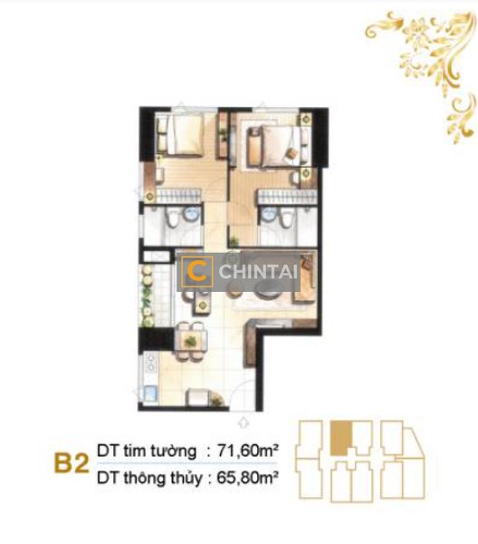 Căn hộ Paris Hoàng Kim diện tích 71.6m2, nội thất cơ bản.