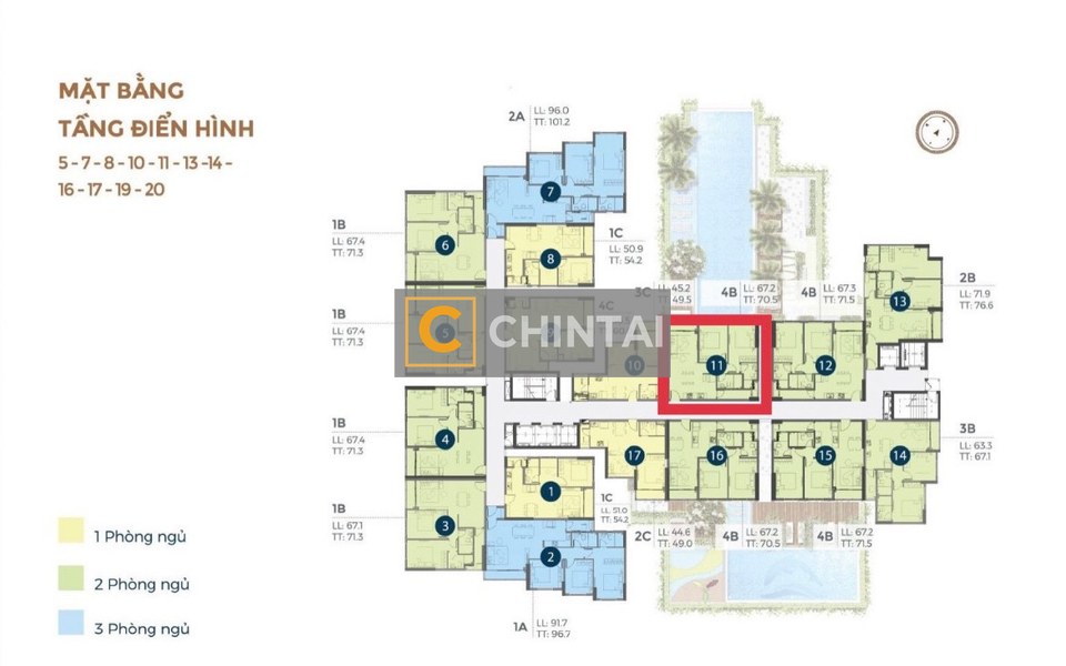 Căn hộ Precia view hồ bơi mát mẻ, nội thất cơ bản.