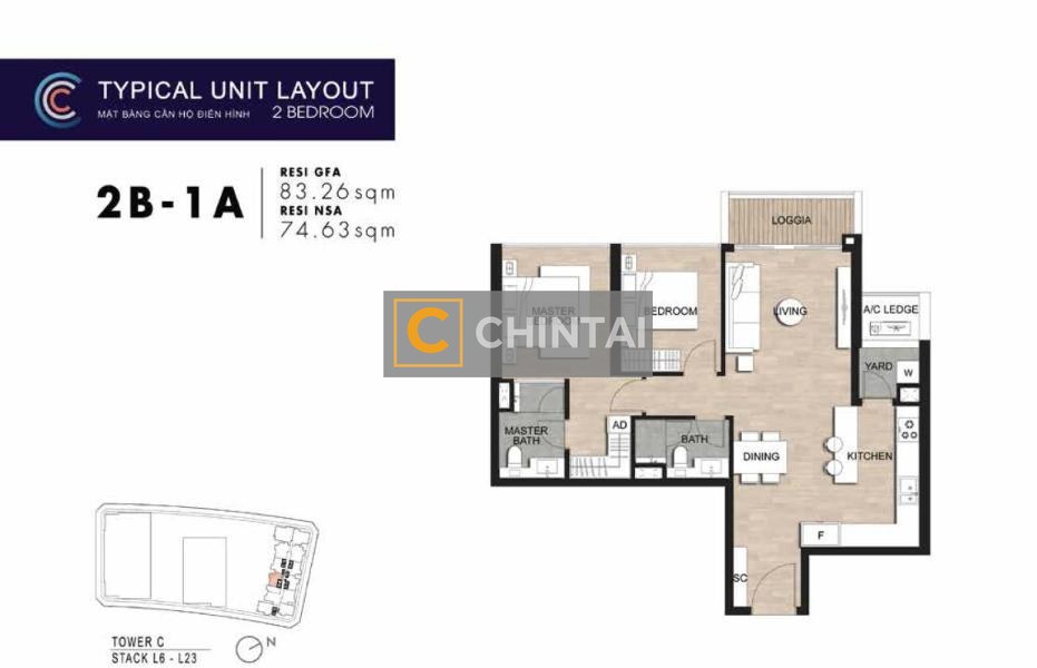 Căn hộ tầng 23 The Metropole Thủ Thiêm có 2 phòng ngủ, nội thất cơ bản.