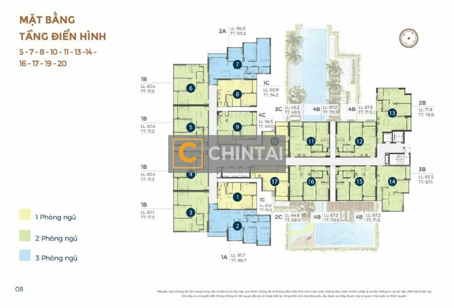 Căn hộ tầng trung Precia nội thất cơ bản.