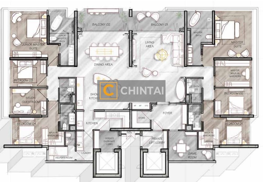 Căn hộ The Metropole Thủ Thiêm đầy đủ nội thất diện tích 168m².