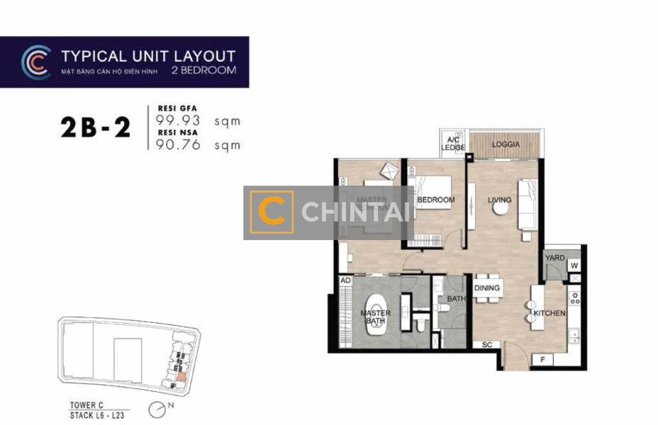 Căn hộ The Metropole Thủ Thiêm tầng 21, diện tích 99.93m2.