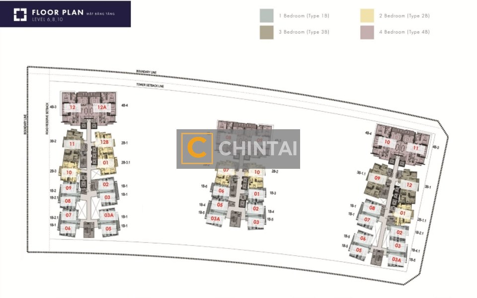 Căn hộ The Metropole Thủ Thiêm tầng 6 có 3 phòng ngủ, cửa hướng Đông Bắc.