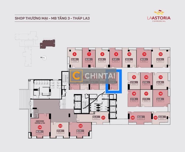 Mặt bằng kinh doanh La Astoria thoáng mát, thiết kế hiện đại.