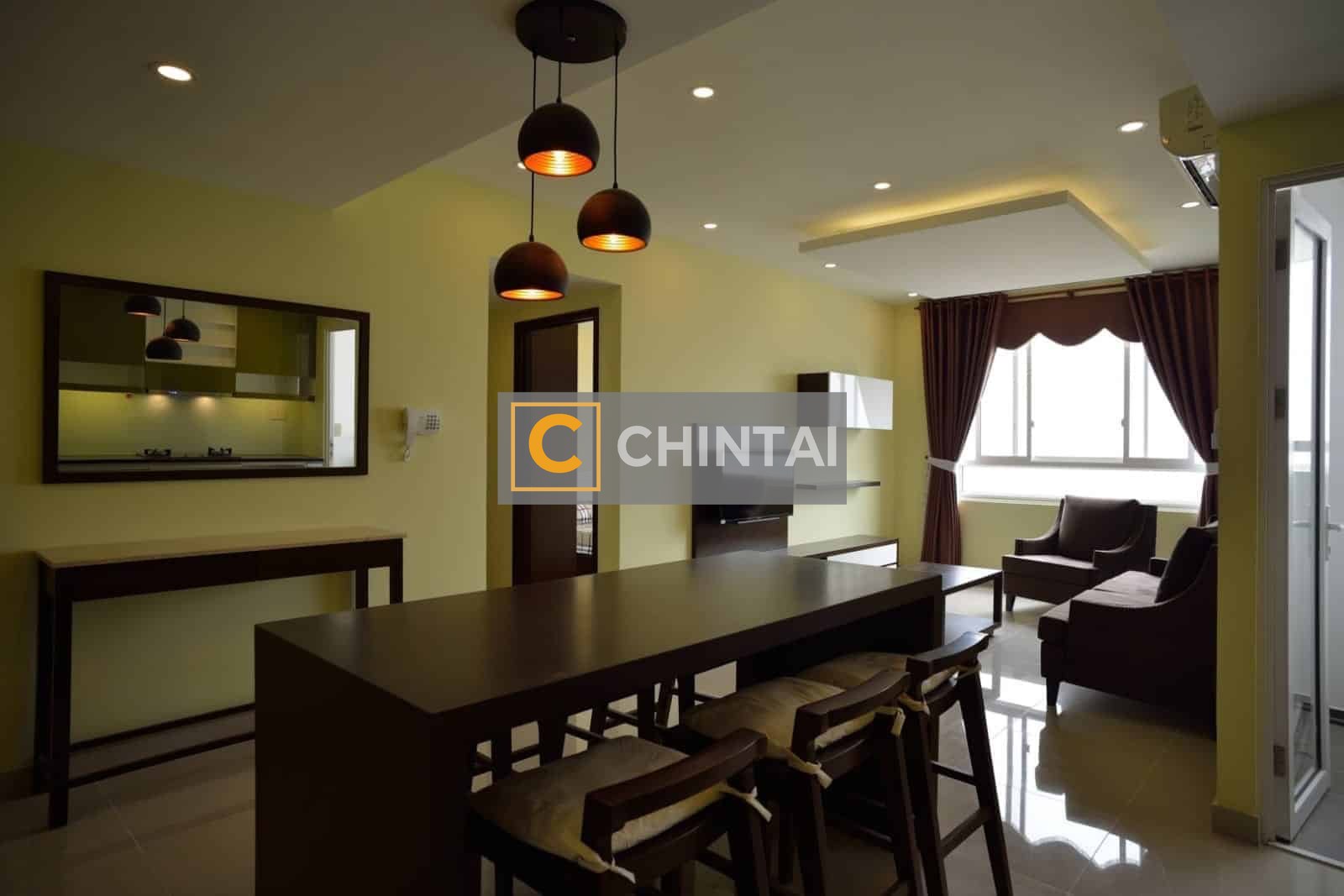 Tropic Garden Apartment For Rent With Cheap Rental And Dark Wooden Furniture