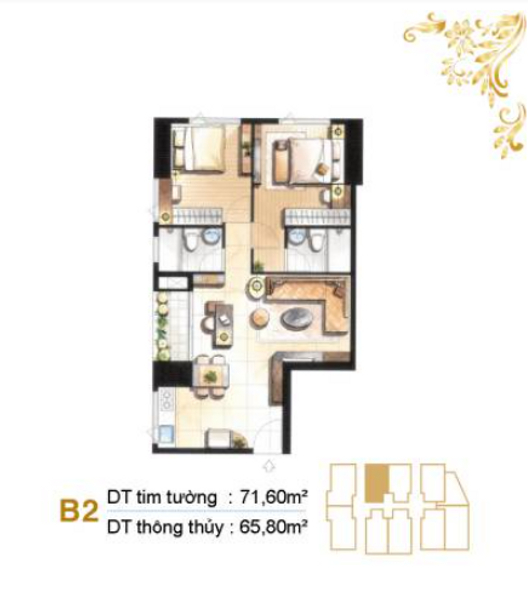 Căn hộ Paris Hoàng Kim diện tích 71.6m2, nội thất cơ bản.