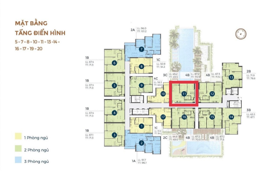 Căn hộ Precia view hồ bơi mát mẻ, nội thất cơ bản.