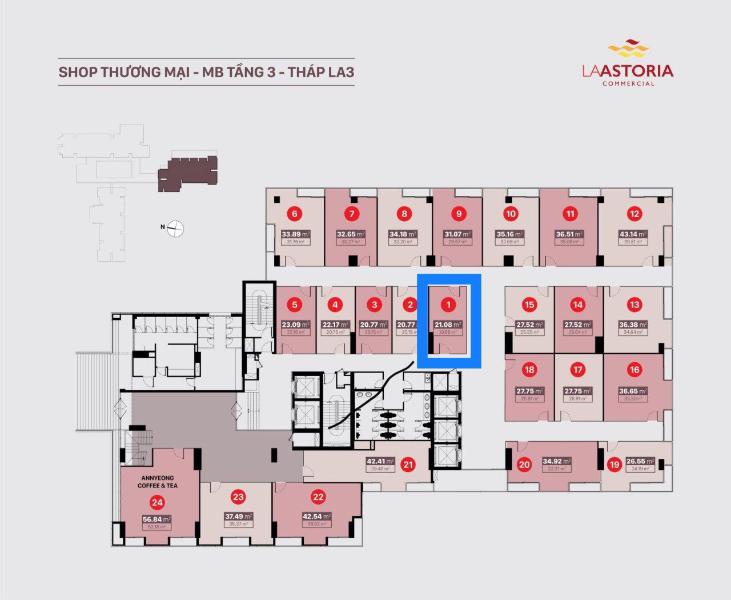 Mặt bằng kinh doanh La Astoria thoáng mát, thiết kế hiện đại.